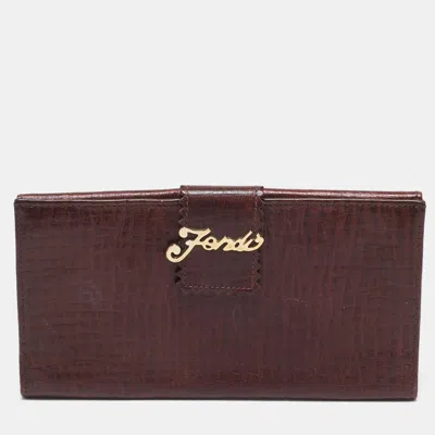 Pre-owned Fendi Brown Leather Flap Continental Wallet