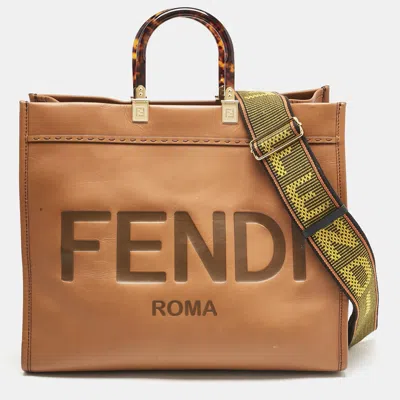 Pre-owned Fendi Brown Leather Large Sunshine Shopper Tote