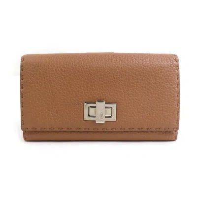 Pre-owned Fendi Brown Leather Long Wallet (bi-fold) ()