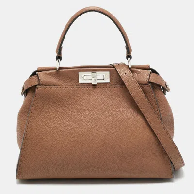 Pre-owned Fendi Brown Leather Medium Peekaboo Top Handle Bag