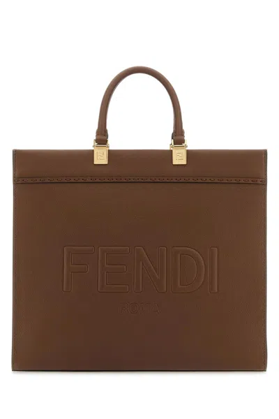 Fendi Brown Leather Medium Sunshine Shopping Bag In Gianduia Os