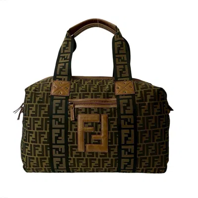 Pre-owned Fendi Brown Leather Nylon Boston Bag Tote Bag ()