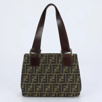 Pre-owned Fendi Brown Leather Nylon Handbag Shoulder Bag Tote Bag ()