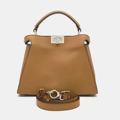 Pre-owned Fendi Brown Leather Peekaboo Essentially Mini Bag