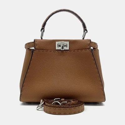 Pre-owned Fendi Brown Leather Peekaboo Mini
