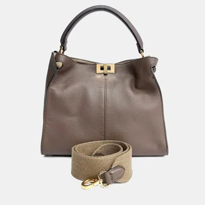 Pre-owned Fendi Brown Leather Peekaboo X-light Medium (8bn310)