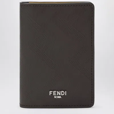 Fendi Brown Leather Shadow Card Holder Men