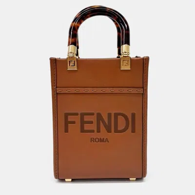 Pre-owned Fendi Brown Leather Sunshine Mini Crossbody Bag (8bs051)