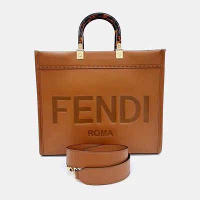 Pre-owned Fendi Brown Leather Sunshine Tote And Shoulder Bag