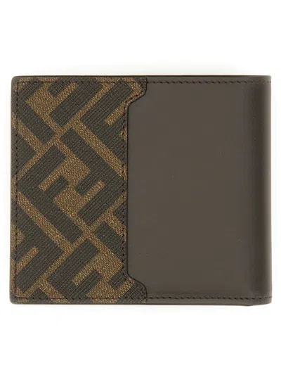 Fendi Brown Leather Wallet In Black