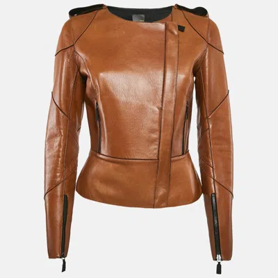 Pre-owned Fendi Brown Leather Zip-up Jacket M