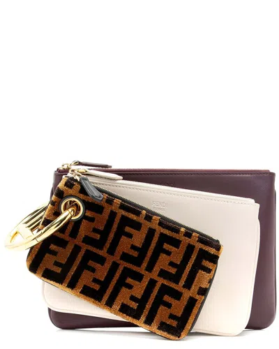 Fendi Brown Leather Zucca Triplette Clutch (authentic Pre-loved)