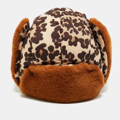 Pre-owned Fendi Brown Leopard Print Synthetic Aviatore Leopaisley Ski Hat S