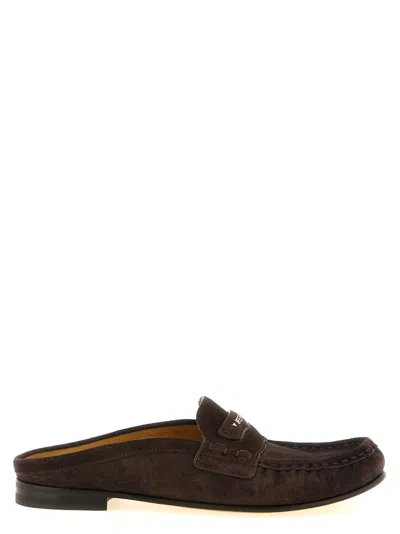 Fendi Brown Logo Loafer Mules In Multi