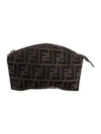 Pre-owned Fendi Brown Logo Makeup Pouch