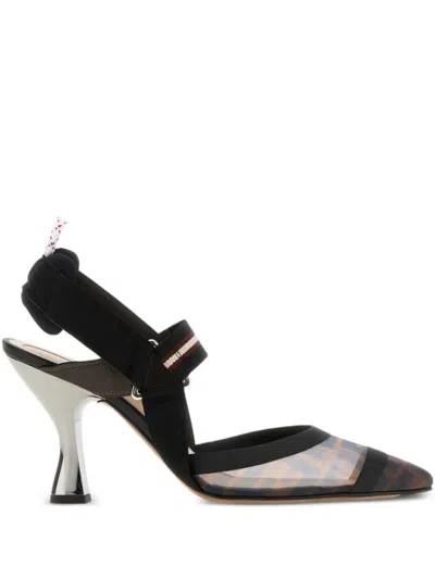 Fendi Brown Logo Pumps In Black