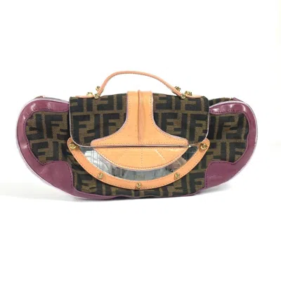Pre-owned Fendi Brown Metallic Purple Leather Canvas Clutch Bag Handbag ()