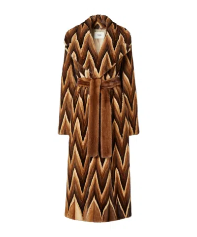 Fendi Brown Mink Chevron Coat
