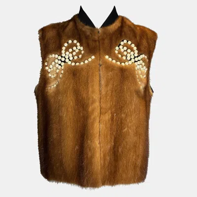 Pre-owned Fendi Brown Mink Vest With Ribbon Pearl It 38
