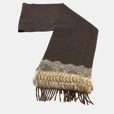 Pre-owned Fendi Brown Mink-trimmed Scarf