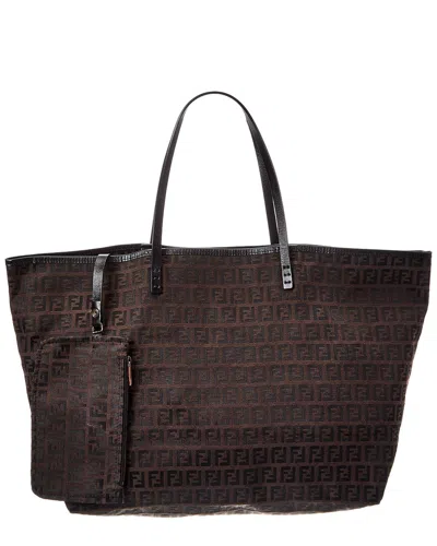Fendi Brown Monogram Canvas Roll Canvas Tote (authentic Pre-loved)