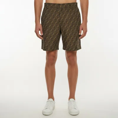 Pre-owned Fendi Brown Monogram Jacquard Bermuda Shorts Xl
