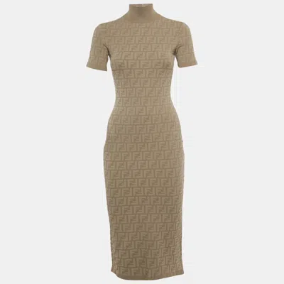 Pre-owned Fendi Brown Monogram Knit Midi Dress S