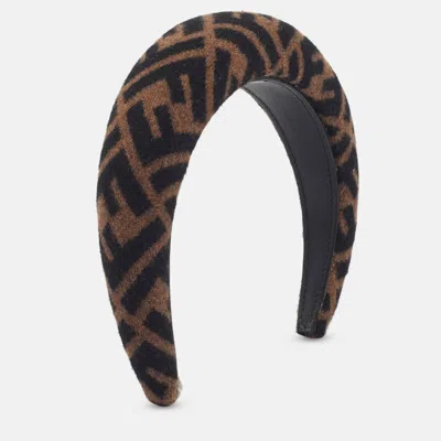 Pre-owned Fendi Brown Monogram Wool Blend Padded Headband