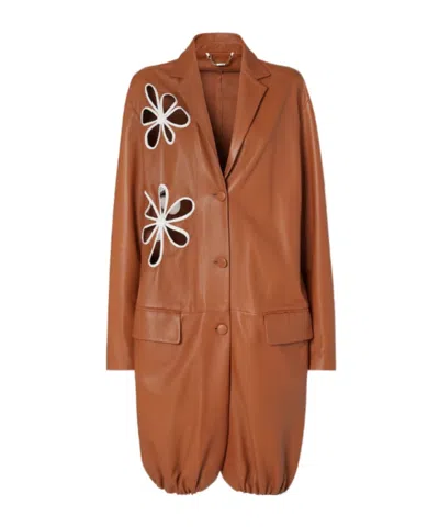 Fendi Floal Cut-out Detailed Overcoat In Brown