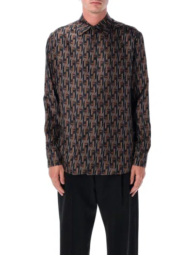 FENDI FENDI BROWN NITY PRINTED SILK SHIRT