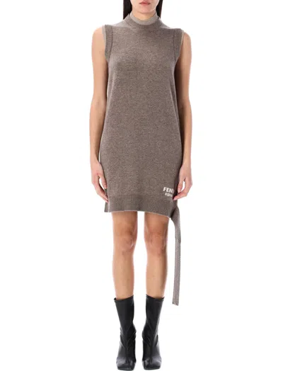 Fendi Cashmere-blend Mini Dress In Brown