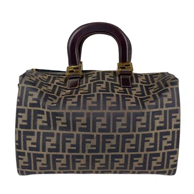 Pre-owned Fendi Brown Nylon Canvas Leather Boston Bag Handbag ()