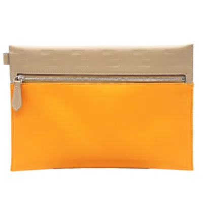 Pre-owned Fendi Brown Orange Nylon Leather Clutch Bag Pouch () In Multi