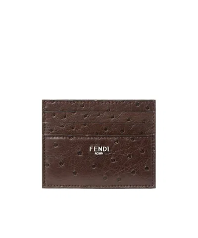 Fendi Brown Ostrich Card Holder