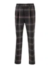 Fendi Wool Pant With Embroidered Check Pattern In Multicolor