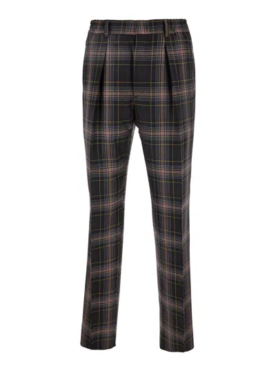 Fendi Brown Pants With All-over Tartan Motif In Wool Man In Multicolor