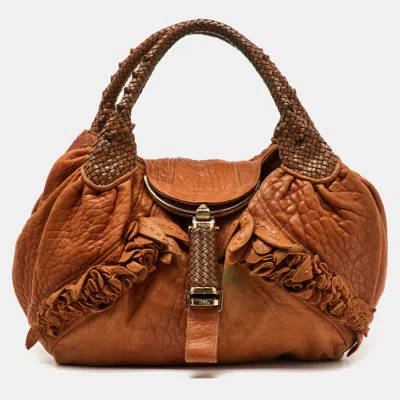 Pre-owned Fendi Brown Pebbled Leather Spy Bag