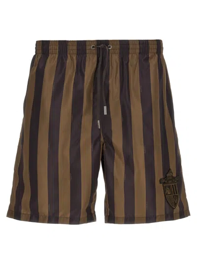 FENDI BROWN PEQUIN NYLON SHORTS