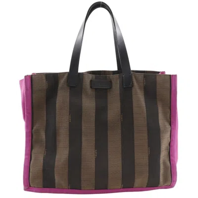 Pre-owned Fendi Brown Pink Nylon Canvas Handbag Pouch Tote Bag ()