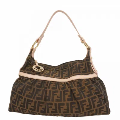 Pre-owned Fendi Brown Pink Nylon Canvas Shoulder Bag ()