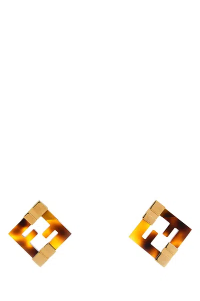 Fendi Brown Plexiglass Forever Earrings In Gold