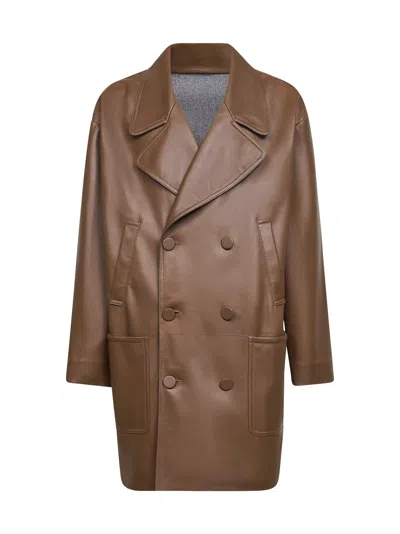 Fendi Brown Plongé Nappa Leather Oversized Caban