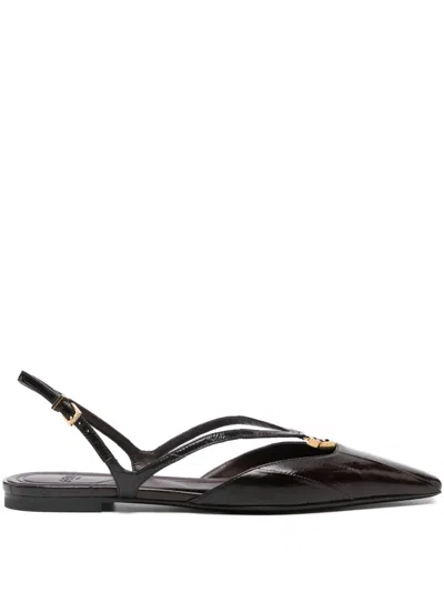Fendi Ffolk Leather Slingback Ballets In Black