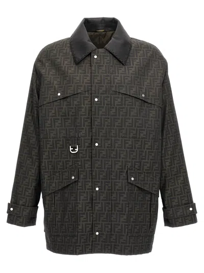 FENDI FENDI BROWN POLYESTER FULL-LENGTH MEN'S JACKET