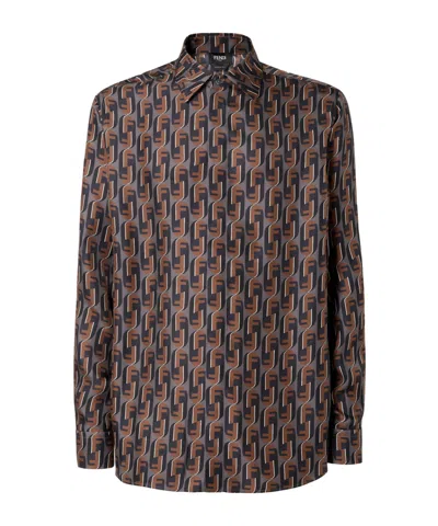 FENDI BROWN PRINTED SILK SHIRT