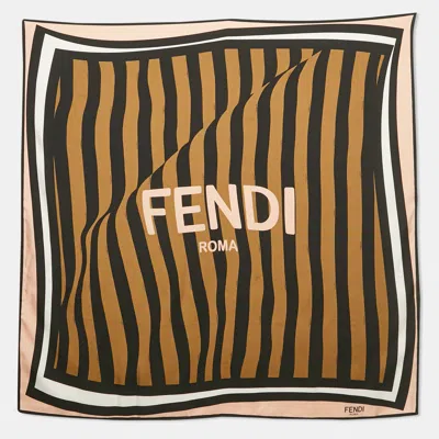 Pre-owned Fendi Brown Printed Silk Square Scarf