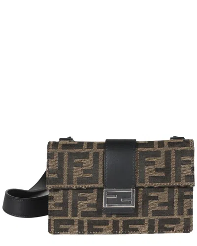 Pre-owned Fendi Brown Recycled Fabric Jacquard Vitello Grace Ff 1974 Baguette Belt Pouch  (authentic Pre-loved