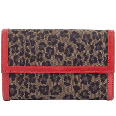 Pre-owned Fendi Brown Red Color Canvas Leather Wallet (tri-fold) () In Multi