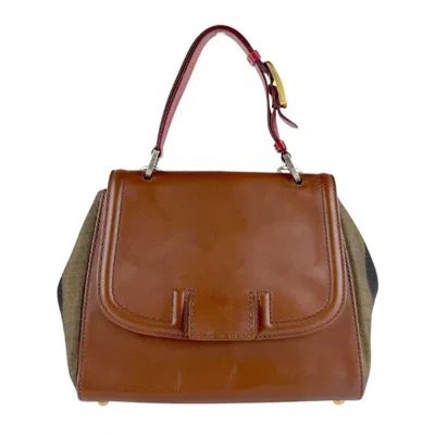 Pre-owned Fendi Brown Red Color Leather Nylon Canvas Backpack () In Multi