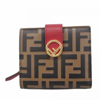 Pre-owned Fendi Brown Red Color Leather Wallet (bi-fold) () In Multi